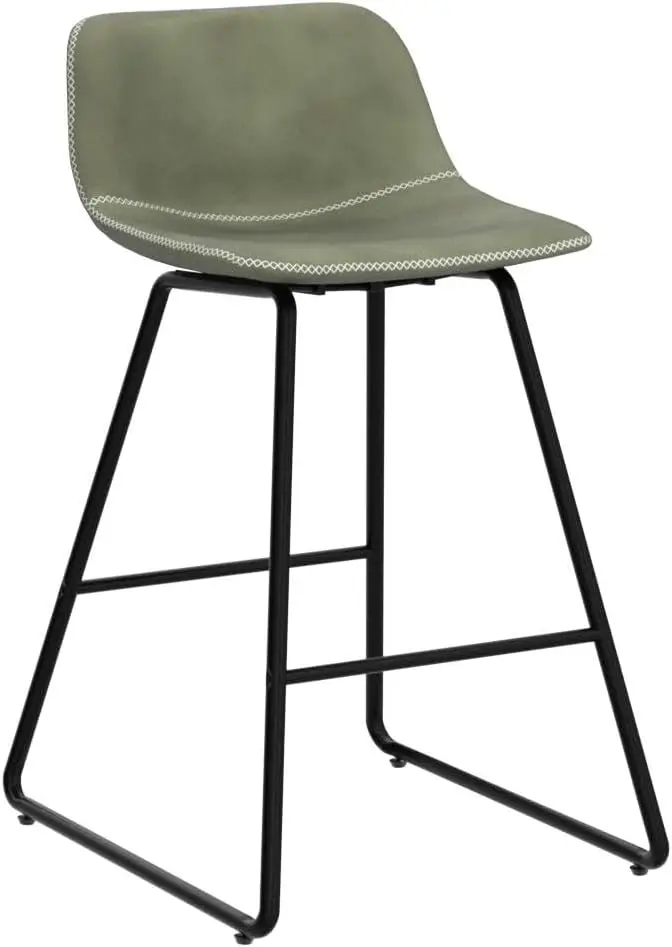  Green Bar Stools Set of 3, 26 Inch Barstools with Metal Legs Faux Leather Counter Height Bar Stools for Kitchen Island