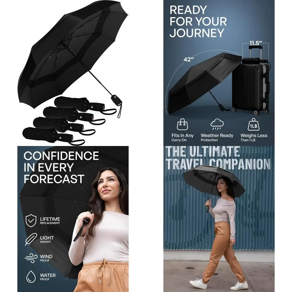 

REPEL Windproof Travel Umbrella - Compact & Withstands Winds up to 85MPH , Strongest Premium Auto Folding Umbrella for Rain and