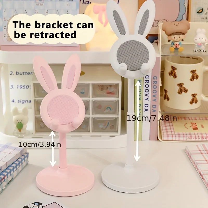 Cell Phone Stand Cute Cartoon Bunny Desktop Mobile Phone Holder Universal Adjustable Telescopic Lifting Lazy Bracket