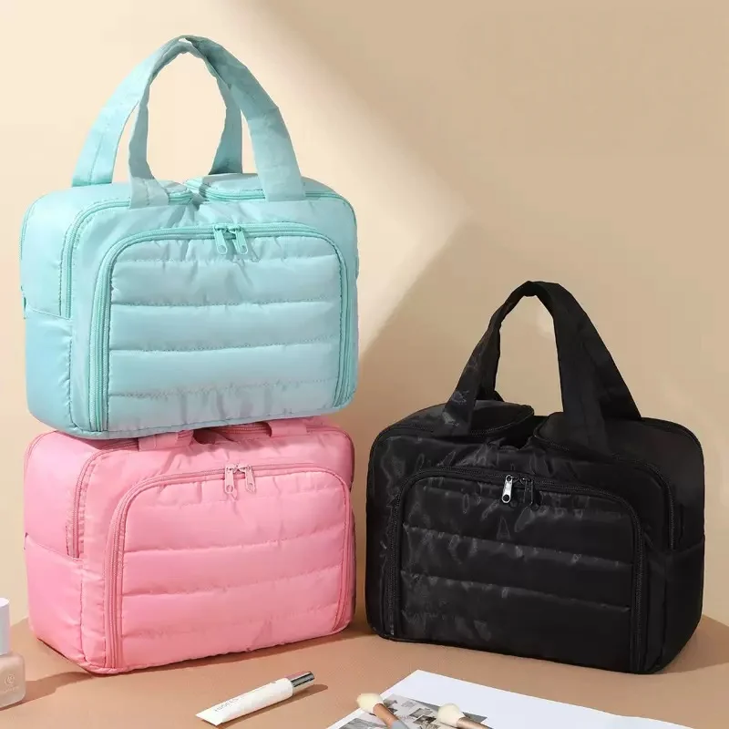 1 PC-Kosmetiktasche mit großem Fassungsvermögen, Reisewasch-Aufbewahrungstasche mit mehreren Fächern, tragbare Reise-Schönheits-Aufbewahrungstasche mit Griff – Detail 1