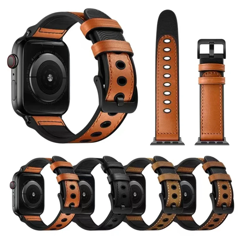 

Silicone Leather Strap For Apple watch Ultra 8 7 45mm 41mm 49mm 6 5 4 SE 44mm 40mm Wear-resistant wristband For iwatch 3 38-42mm