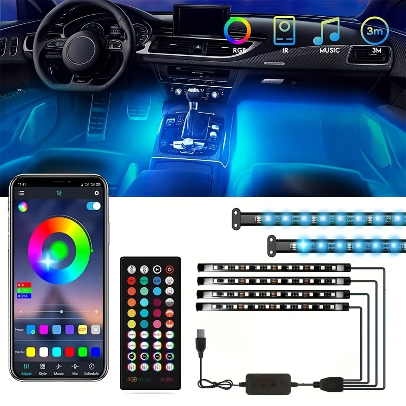 

Interior Car Led Lights APP/Remote Control Inside Car Decor with USB Port Music Sync Color Change Lights for Jeep Truck 12V