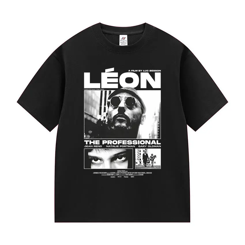 Summer 100% pure cotton 90s Leon T-shirt Cosplay Unisex fashion short-sleeved T-shirt Vintage men's oversized cotton T-shirt