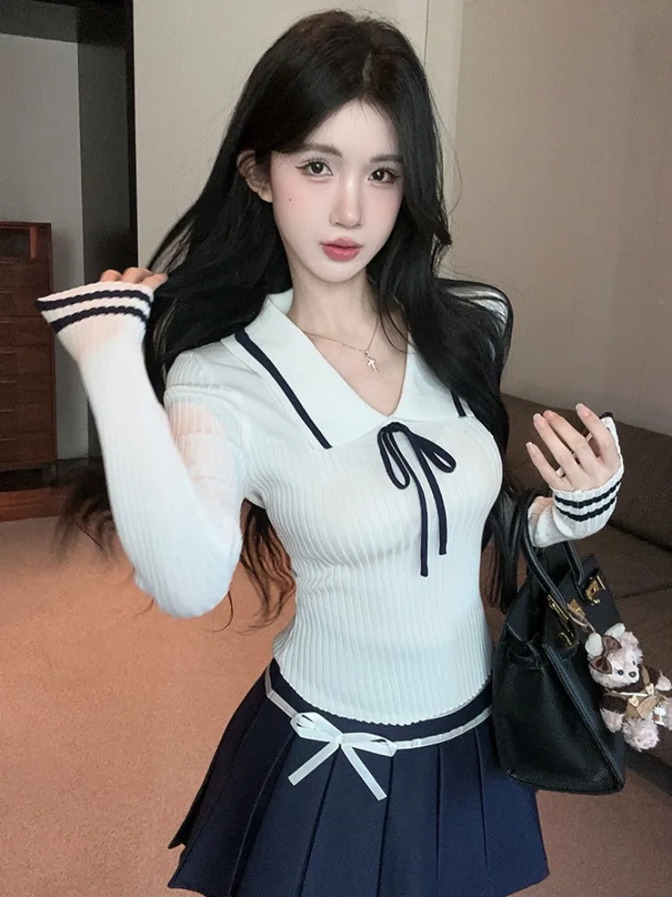

Korean Style Knitted Collar Sweater And Skirt Set Women's Inner Wear Autumn Winter Fashion Casual plus Size Outfit
