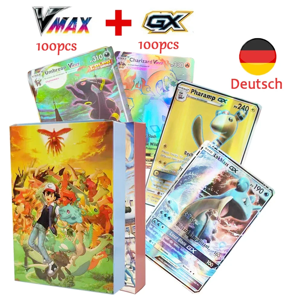 200pcs Pokemon Cards English Italiano French Deutsch Playing Charizard Vmax Gx Anime Pikachu Battle Trainer Collection Card Toy