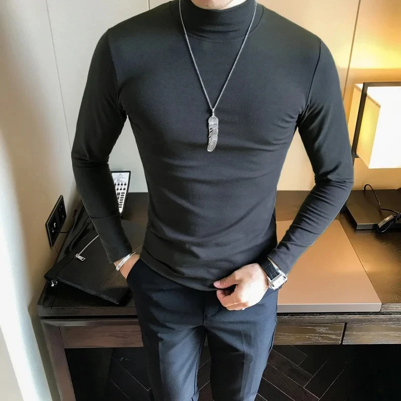 Thermal Underwear Tops Men Winter Clothes Thermal Shirt Autumn Men's  Tights High Neck Thin Slim Fit Long Sleeve T-shirt