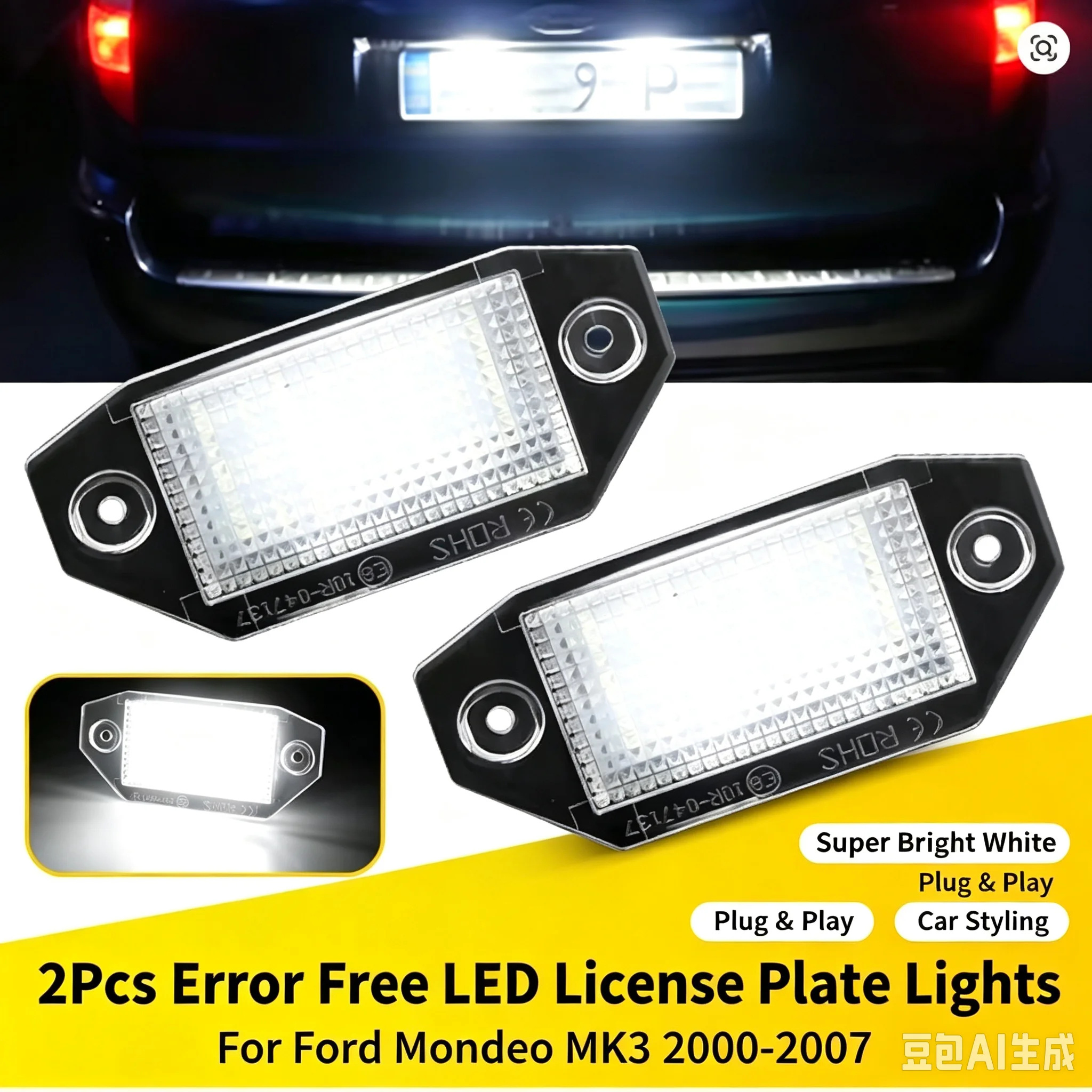 2PCS Car Error Free LED License Plate Lights Car Styling Accessories For Ford Mondeo MK3 2000 2001 2002 2003 2004 2005 2006 2007