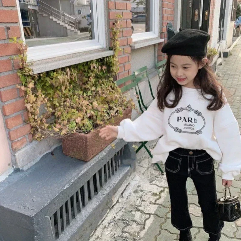 2024 Autumn Winter Boy Girls Hoodies Girls Long Sleeve Letter T Shirt Kids Warm Fleece Tops