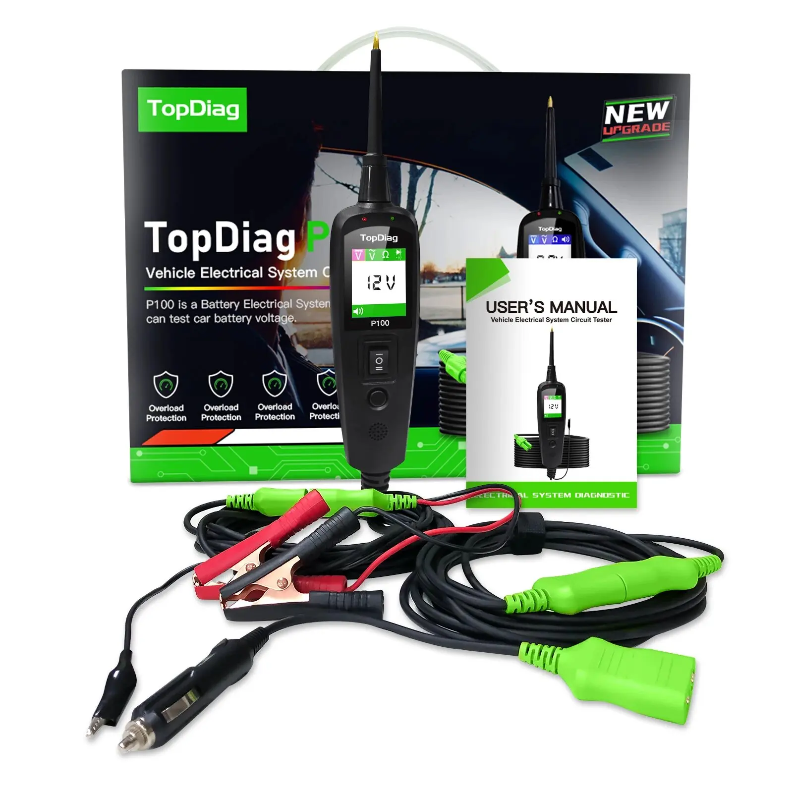 JDiag P100 Pro Car Electrical Circuit Tester P 100 Automotive Power Scan Probe Topdiag 12V 24V Battery Tester Diagnostic Tool