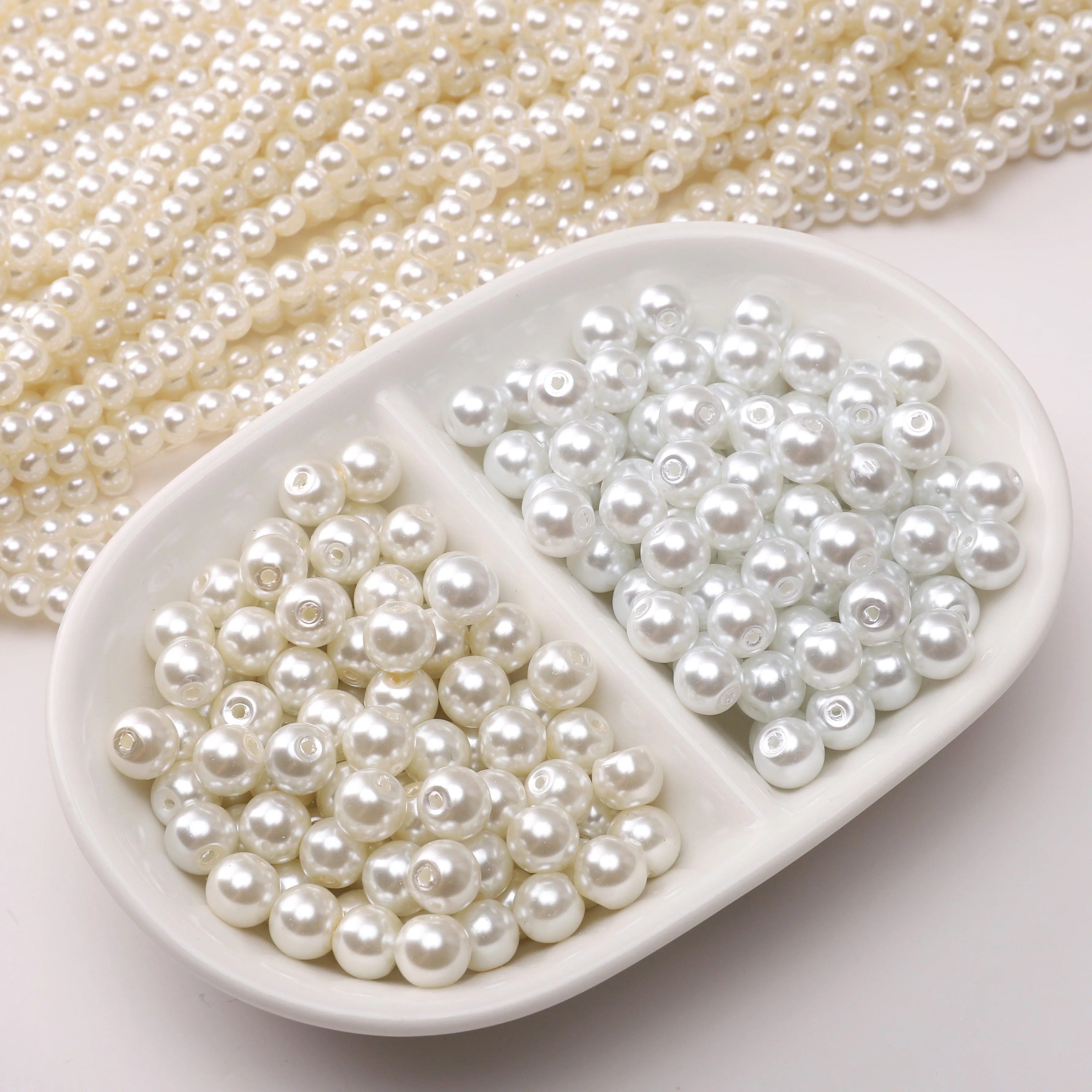 20-50Pcs 3/4/5/6/8/10mm 아이보리/화이트 유리 진주 비즈 스페이서 라운드 비즈 쥬얼리 만들기 DIY 수제 팔찌 목걸이