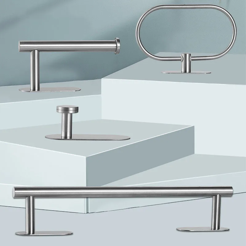 YCRAYS No Drilling Brushed Bathroom Accessories Sets Toilet Tissue Roll Paper Holder Towel Rack Bar Rail Ring Robe Hook Hardware