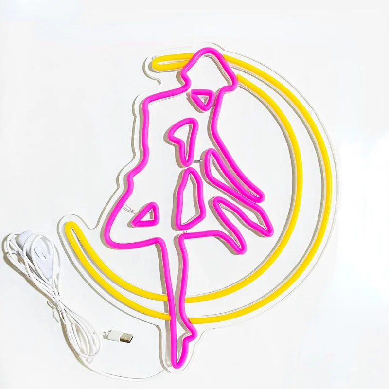 Sailor Moon Cat Neon Sign Anime Cosplay Light Custom Kawaii Neon Light Sign Room Wall Decoration Moon Night Light Birthday Gift