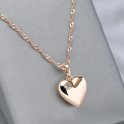 Wbmqda New Love Heart Pendant And Necklace For Women 585 Rose Gold Color With Natural Zircon Modern Party Wedding Jewelry Gifts