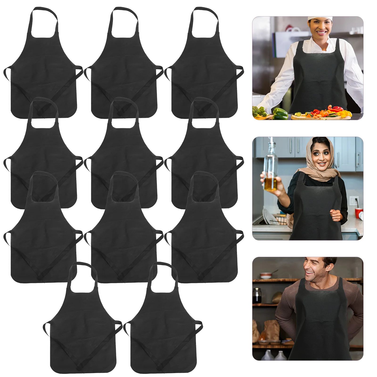 11pcs Unisex Disposable Aprons Thickened Oil Proof Antifouling Non-woven Fabric Apron for Cooking Painting Activities (White)