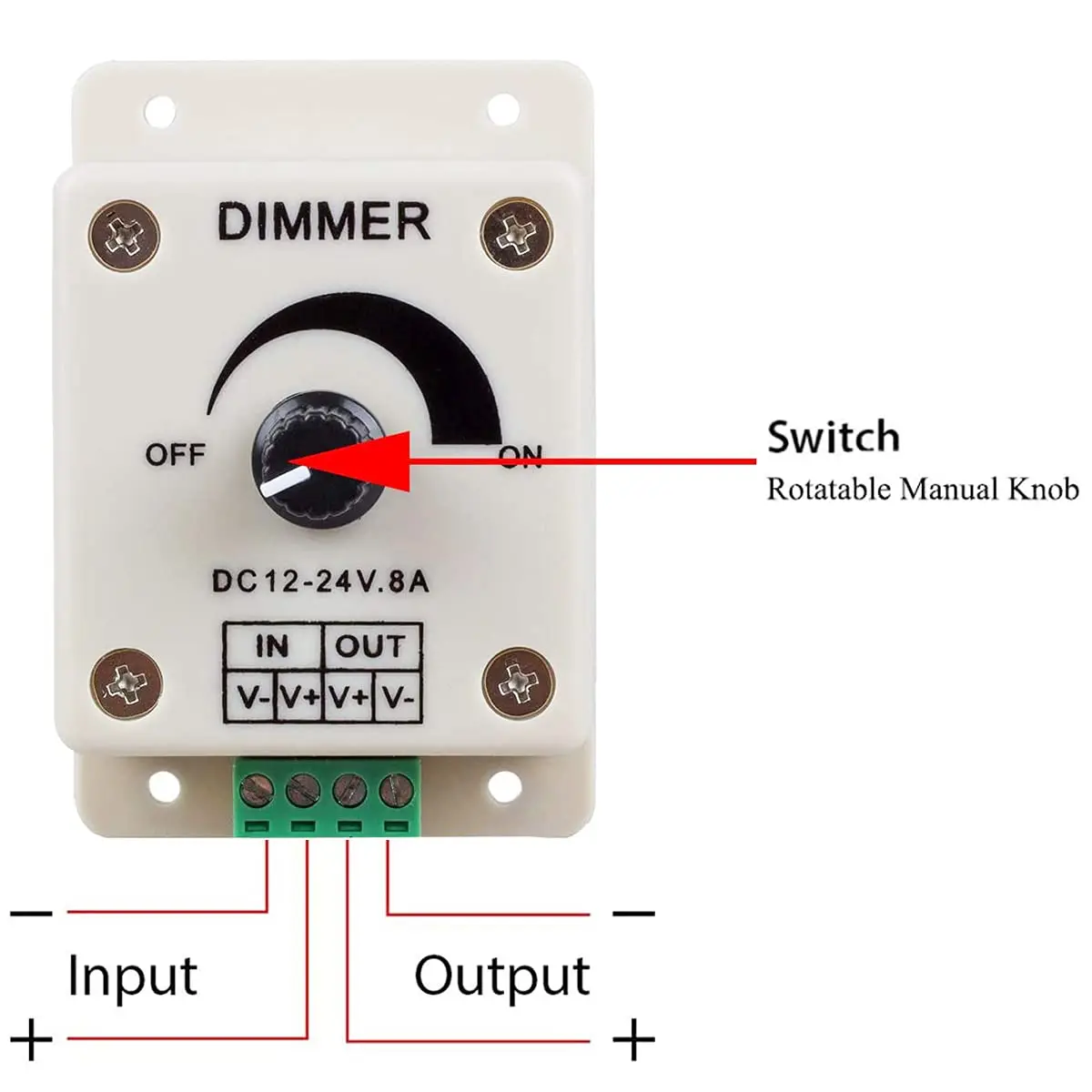 2 PCS LED Dimmer Switch DC 12V 24V 8A Adjustable Brightness Lamp Bulb Strip Driver Single Color Light Power Supply Controller