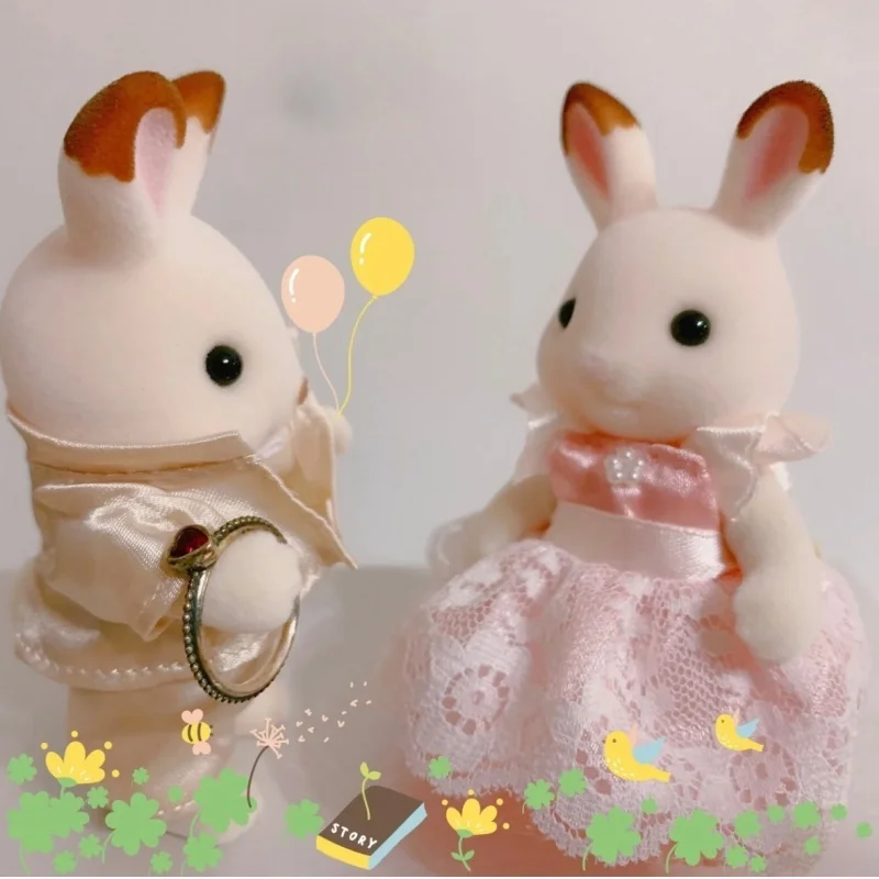 Sylvanian Families Anime Figure Series Chocolate Rabbit Wedding Set Doll Model Room Ornament Toy Favorite Of Girls Kid Gift