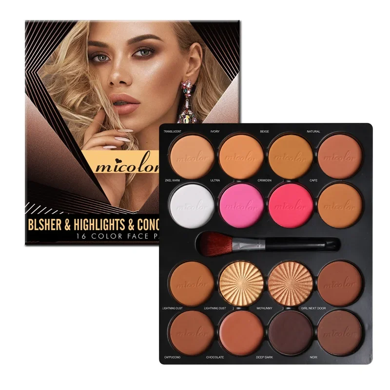 MICOLOR 16 Color Powder Plate Contour Concealer Acne Dark Circles Blush Highlights Pressed Powder Tray Beauty Woman Make Up