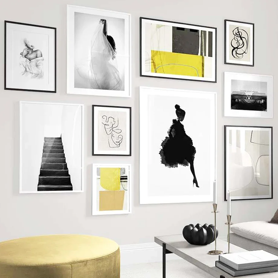 

Vintage Nordic Fashion Lady Stairs Abstract Line Wall Art Canvas Painting Living Room Decor Posters And Prints