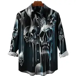 Skull Long Sleeve Shirt 3d Print Party Men's Shirt Retro Street Casual Fashion Men Skull Button Long Sleeve Shirt Men Clothing