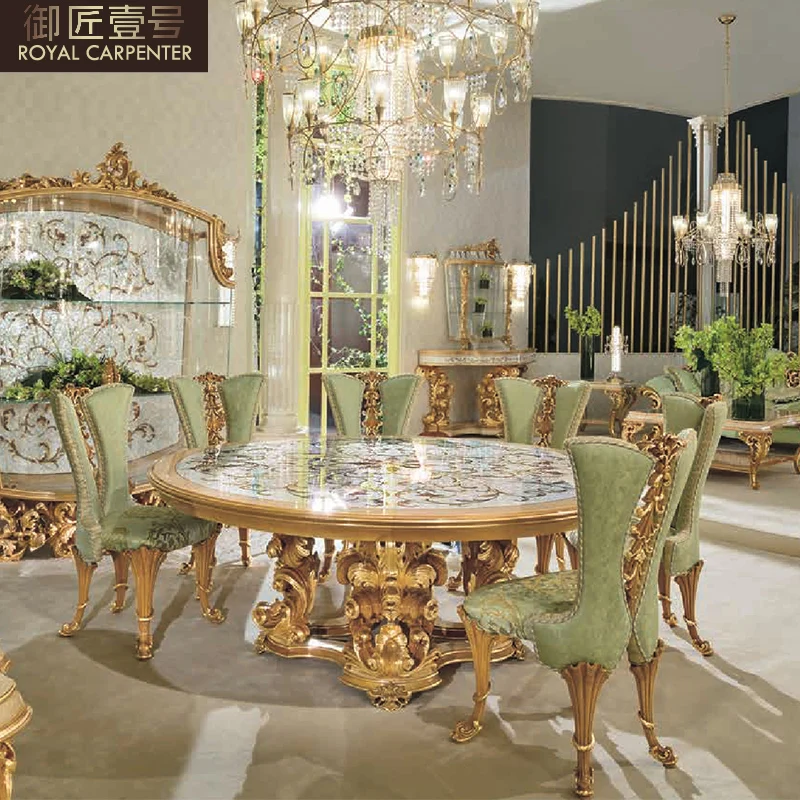 European solid wood round table dining chair large household 2m large round table dining table chair combination