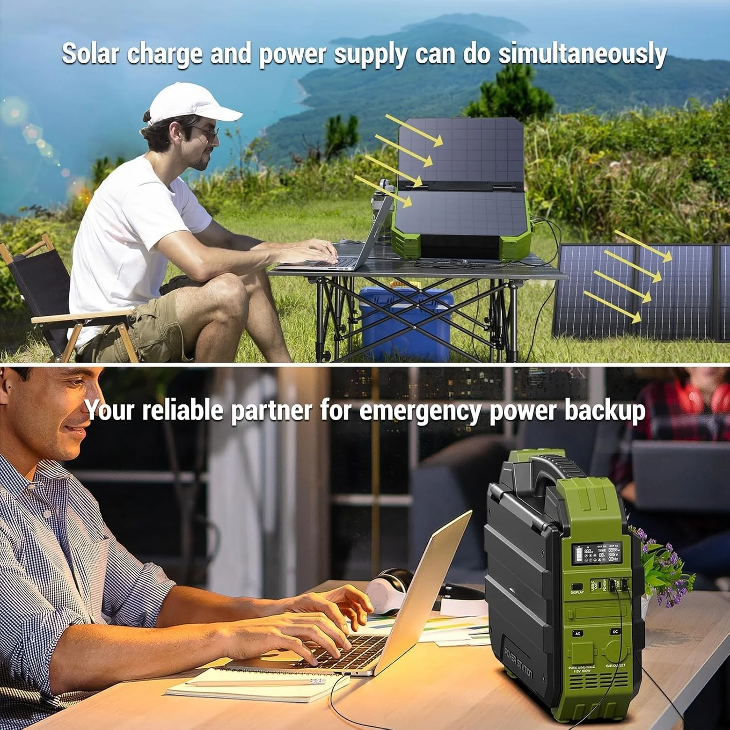 Portable Power Station, 1000W (Peak 2000W) Solar Generator with Built-in Solar Panel, 614WH LiFePO4 Battery Pack,Customized