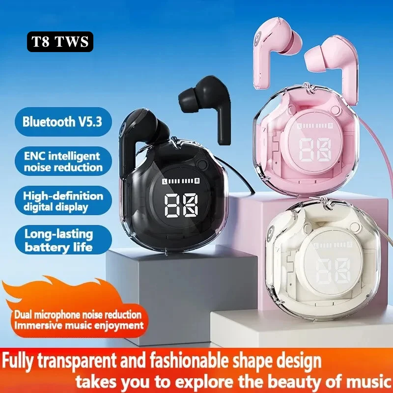 PRO T8 TWS Bluetooth Earphone 9D Stereo Wireless Headphone In-Ear HiFi Earbud HandsFree Headset With Mic For Xiaomi iPhone