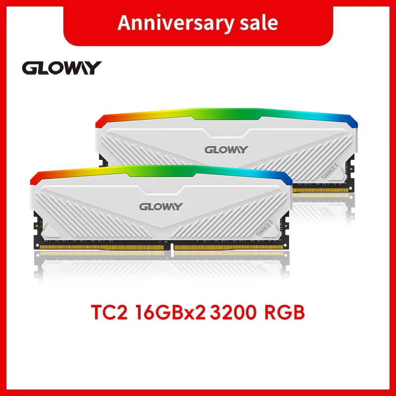 Gloway-デスクトップ用メモリラム、ddr4、3200mhz、rgb、8gbx2、3600mhz、16gb x2、32gb、生涯保証