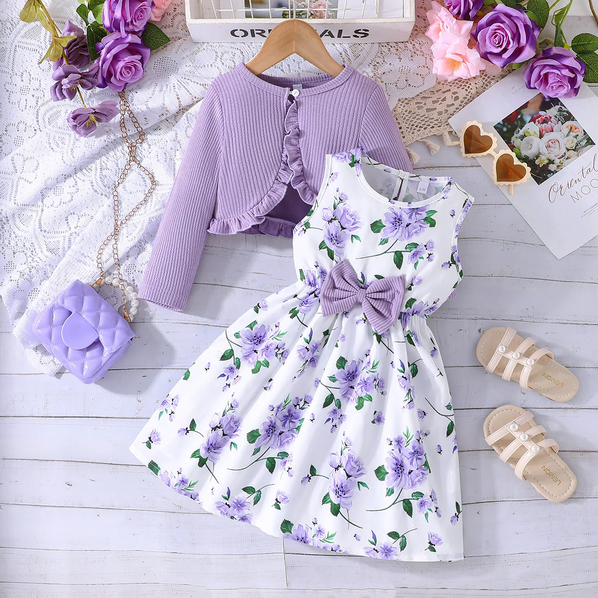 Spring Summer Toddler Girl Clothes Fashion Cute Long Sleeve Cotton Coat+Flower Baby Dresses Kids Clothing Children\'s Sets BC1437