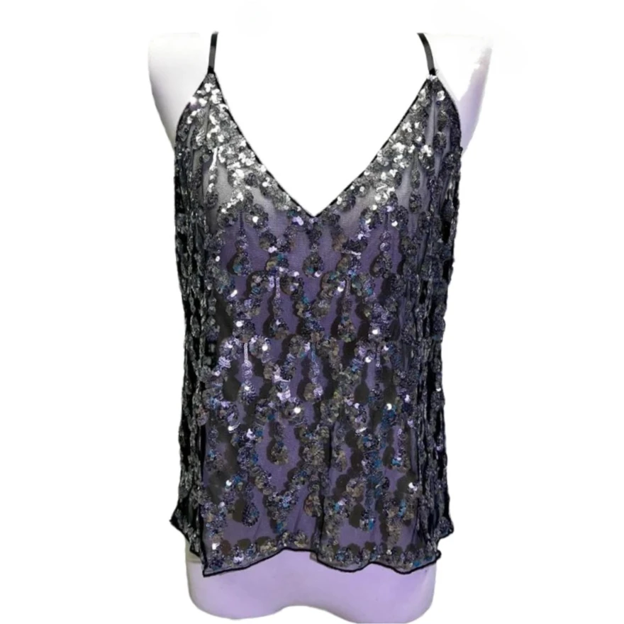 Women\'s Sequined Bead Camisole, Bling Bling, Shiny Tank Top, Sexy Club Top, Women Fashion