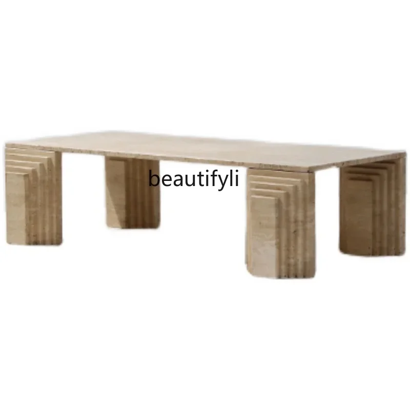 

Natural travertine coffee table travertine, retro designer villa side table