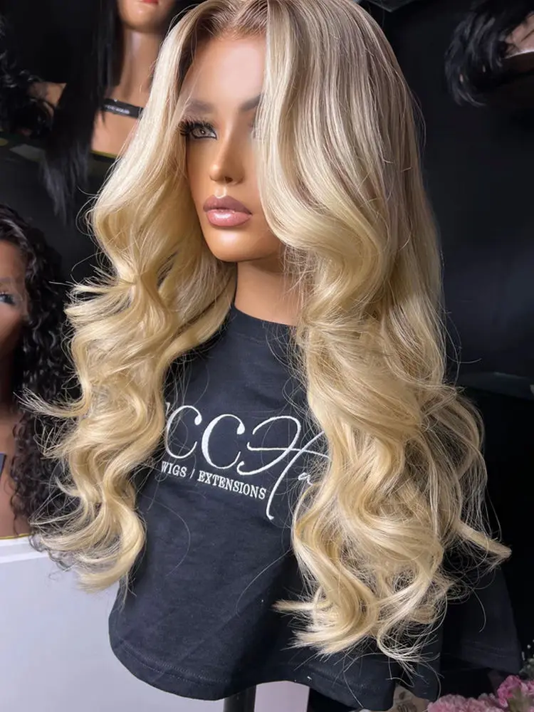 26 "قسط الألياف الرماد شقراء بيروكات صناعية طويلة طول أومبير تسليط الضوء على الجسم موجة غلويليس الباروكات الشعر الاصطناعية على التخليص بيع #3