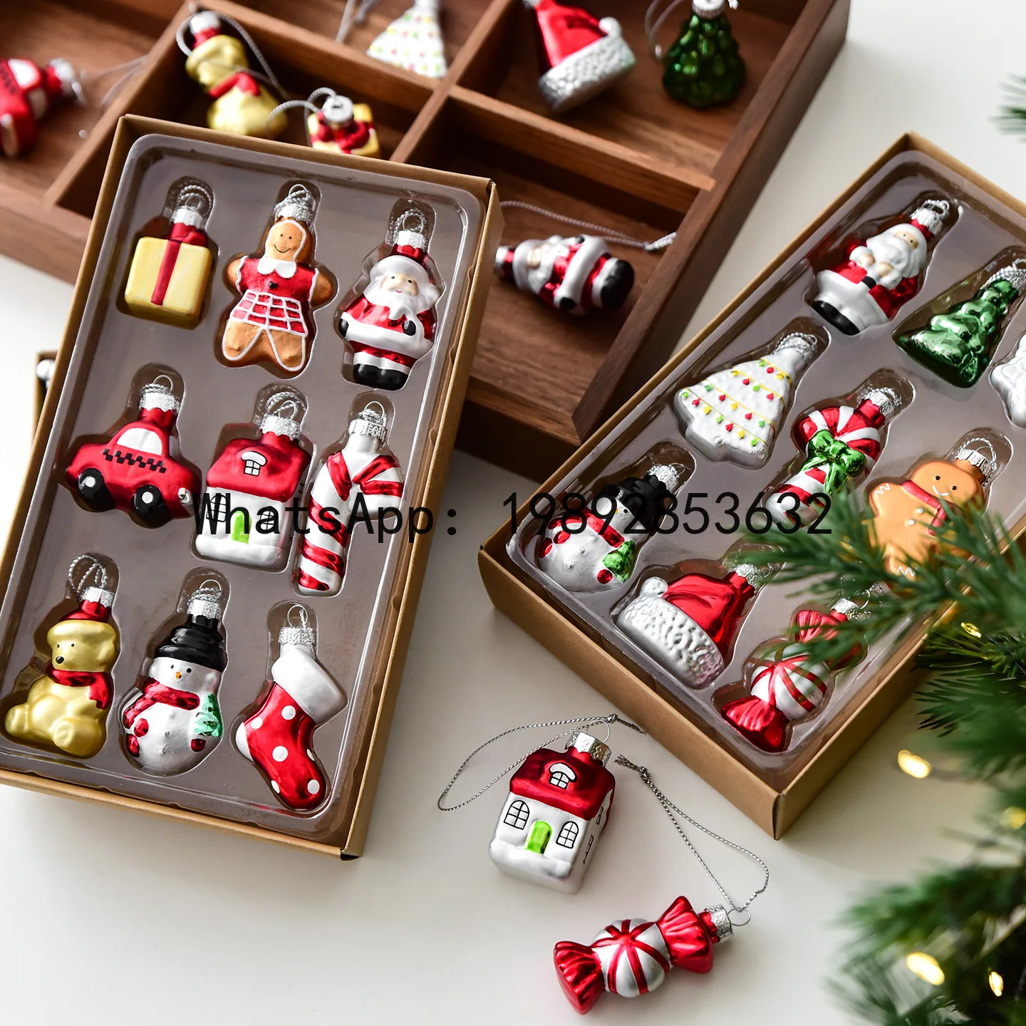 xzs5New Christmas Decoration Santa Claus Snowman Decoration Christmas Tree Pendant Creative Glass Painted Small