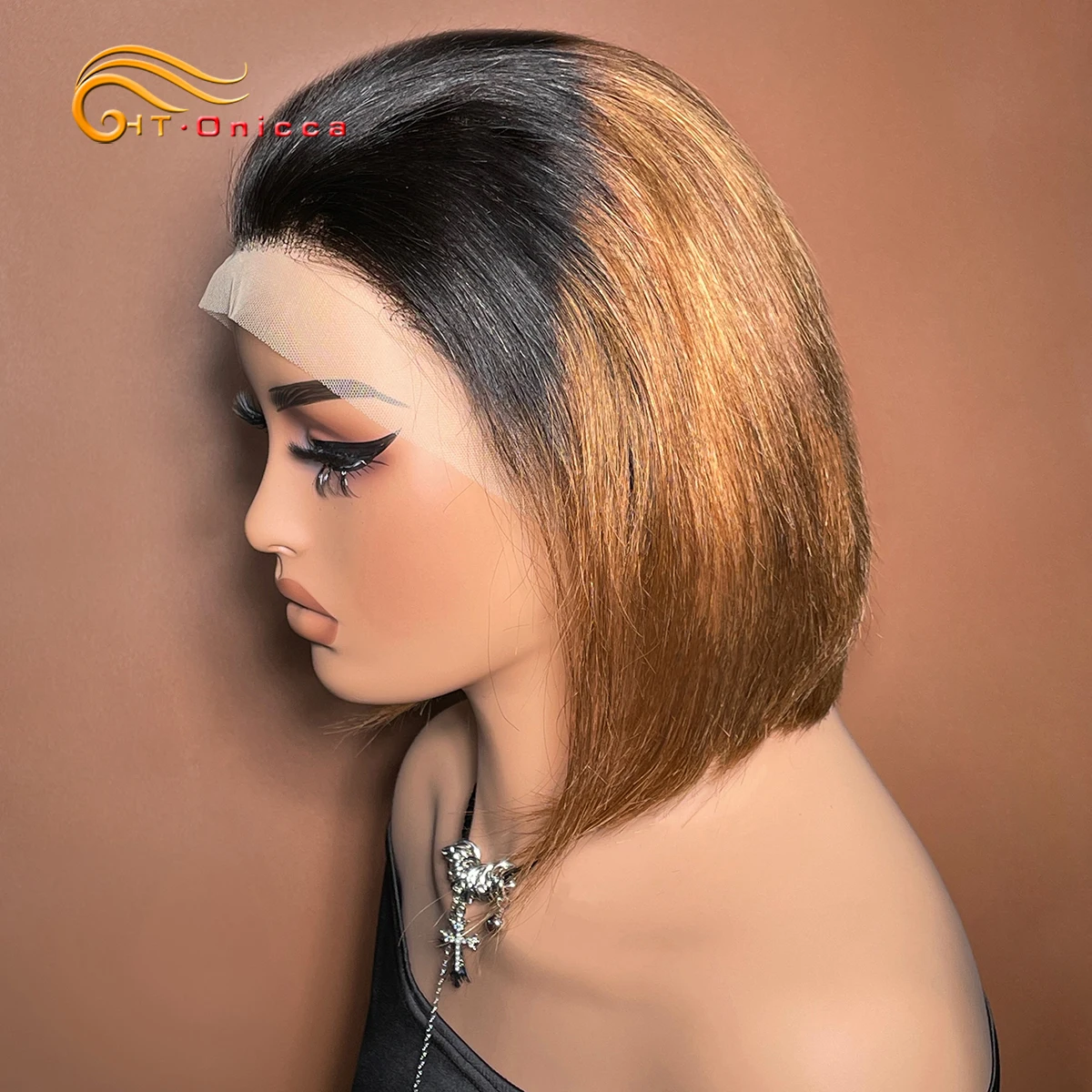 Ombre Bob Wig Human Hair 10 Inch Colored 1B/350 Orange Bob Lace Front Wigs Straight 13x4 Transparent Lace Frontal Wigs for Women