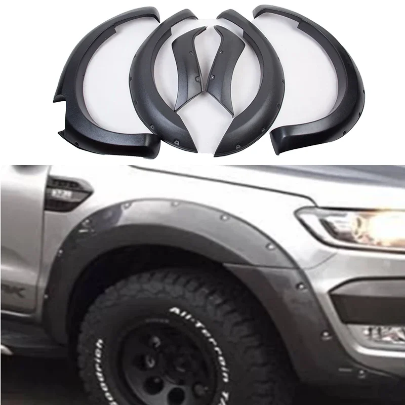 TEXTURED BLACK POCKET RIVET STYLE FENDER FLARES ARCH FLARES FENDER FOR FORD RANGER T7 2015 -2017 4X4 CAR ACCESSORIES