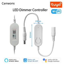 Tuya Interruptor de Ajuste de Cor Única Inteligente, Fita LED, Controlador Dimmer, WiFi, DC12V-24V, Trabalhar com Echo, Alexa, Google