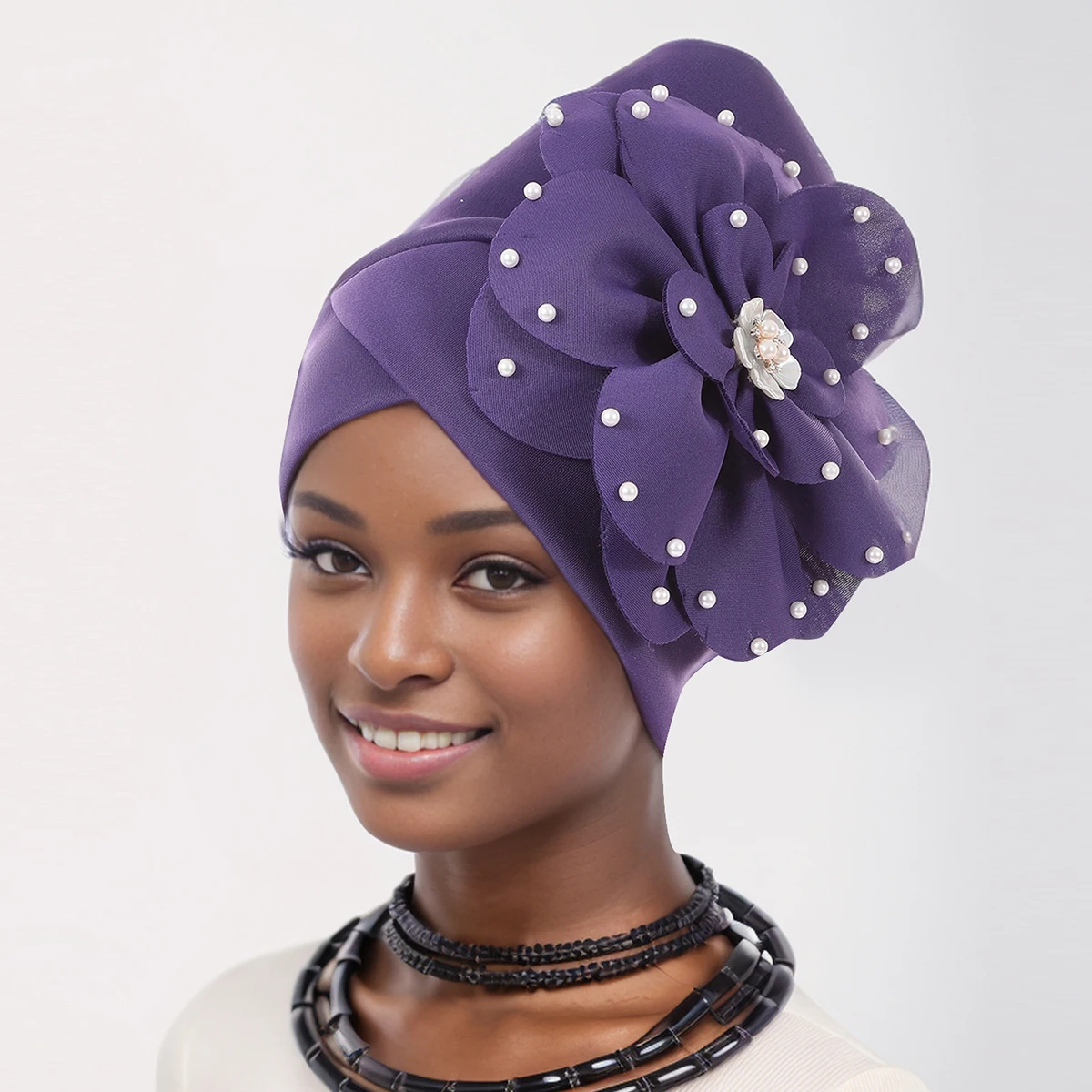 Nigerian Auto Gele Already Made African Headtie With Beads Women's Flower Head Wraps Turban Cap African Female Party Headgear