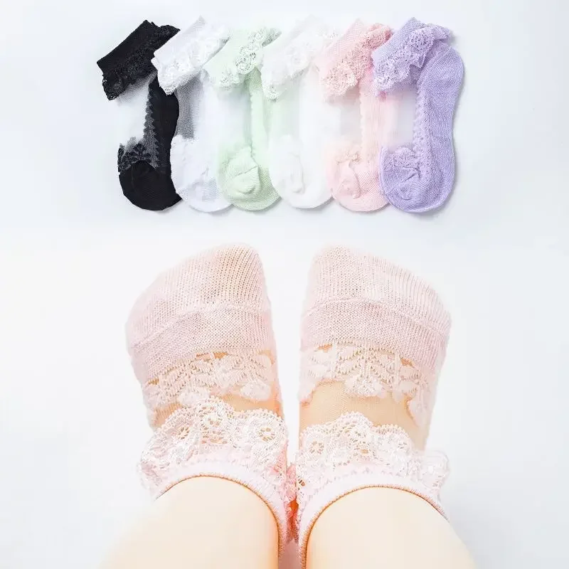 1 Pair Summer Baby Sock Ins Simplicity Korean Solid Color Ruffle Sock for Toddler Girl Cotton Thin Mesh Breathable Kids Sock