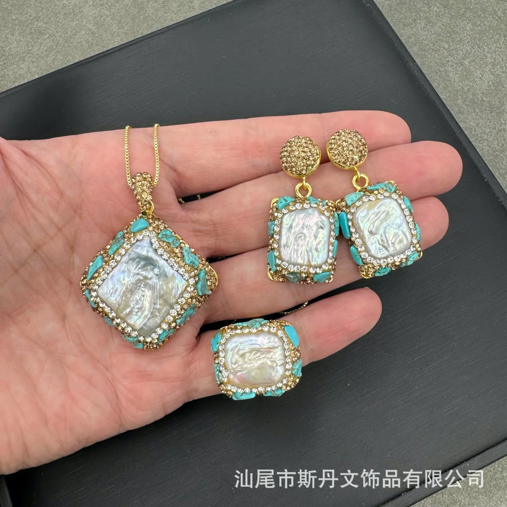 Nuevo conjunto de perlas barrocas naturales, moda europea y americana, diamante checo de lujo ligero, piedra rugosa medieval francesa de tres piezas