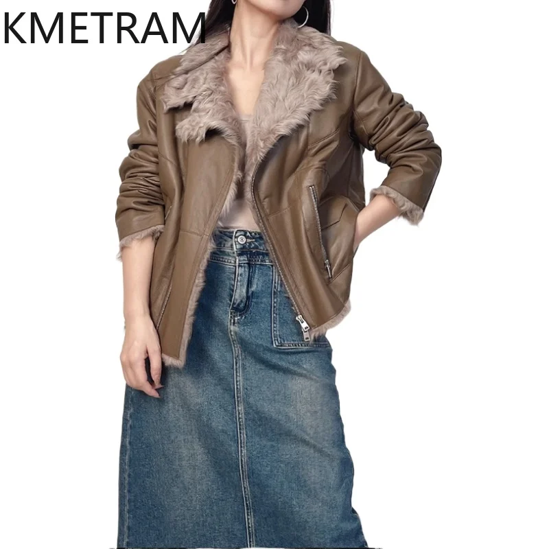 سترة من صوف الغنم الطبيعي مزدوجة الوجه من الفرو معطف نسائي فاخر قصير من الفرو الحقيقي 2025 سترات شتوية من الجلد ملابس نسائية شوروبا