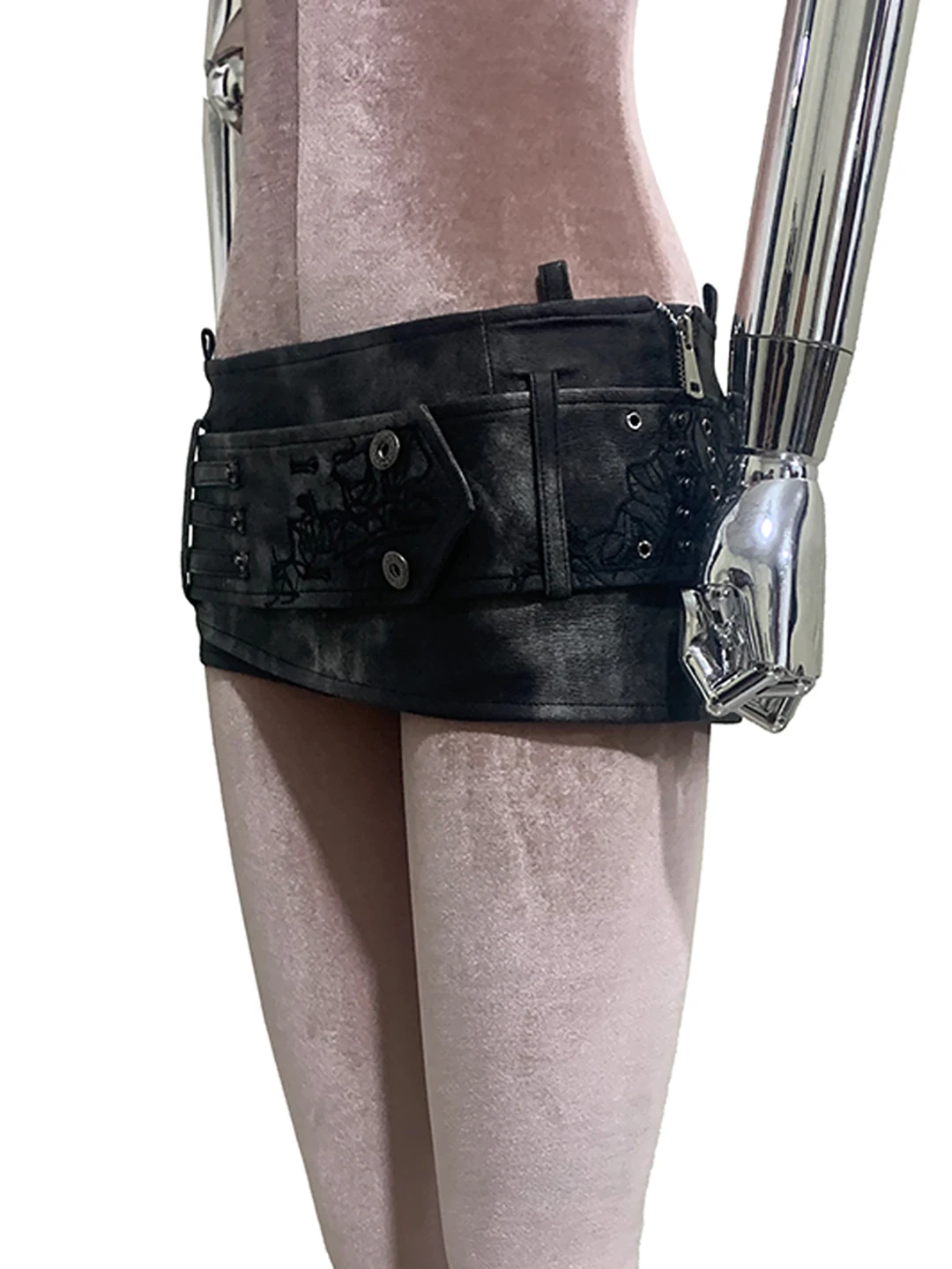 Low Waist Punk Heavy Duty Rivet Embroidery Leather Skirt  Skirt Women's Autumn Fashionable Worn PU Skirt Half Body Skirt