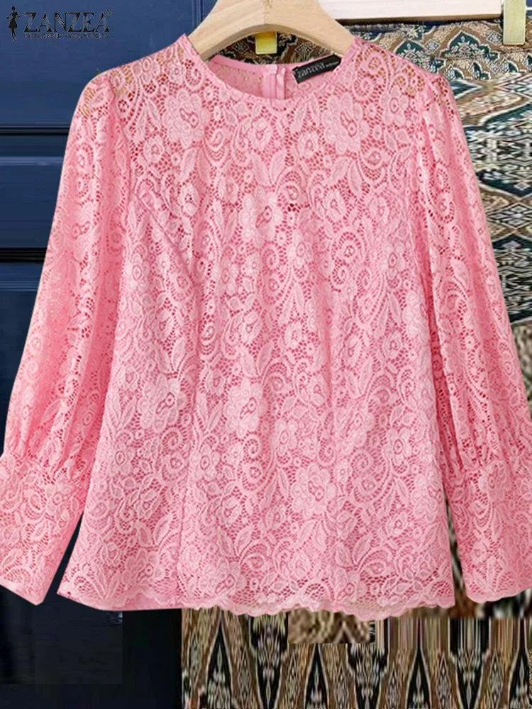 

ZANZEA, женская элегантная офисная женская блузка, летние кружевные рубашки с пышными рукавами, мода 2025 года, повседневные свободные туники, топы с круглым вырезом, Blusas