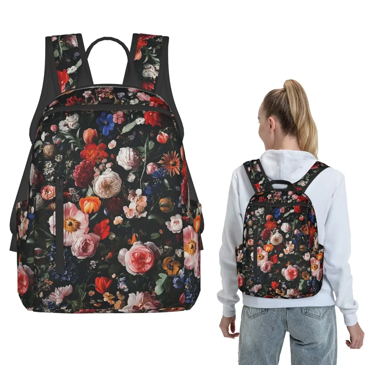 

Vintage Vibrant Colorful Floral Backpack Daypack Boys Girls BookBag School Bag Shoulder Bags for Men Women