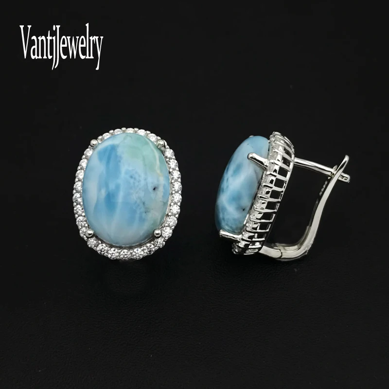 Orecchini Larimar naturali alla moda in argento Sterling 925 con pietre preziose 16*12mm gioielli per le donne festa di compleanno regalo di natale