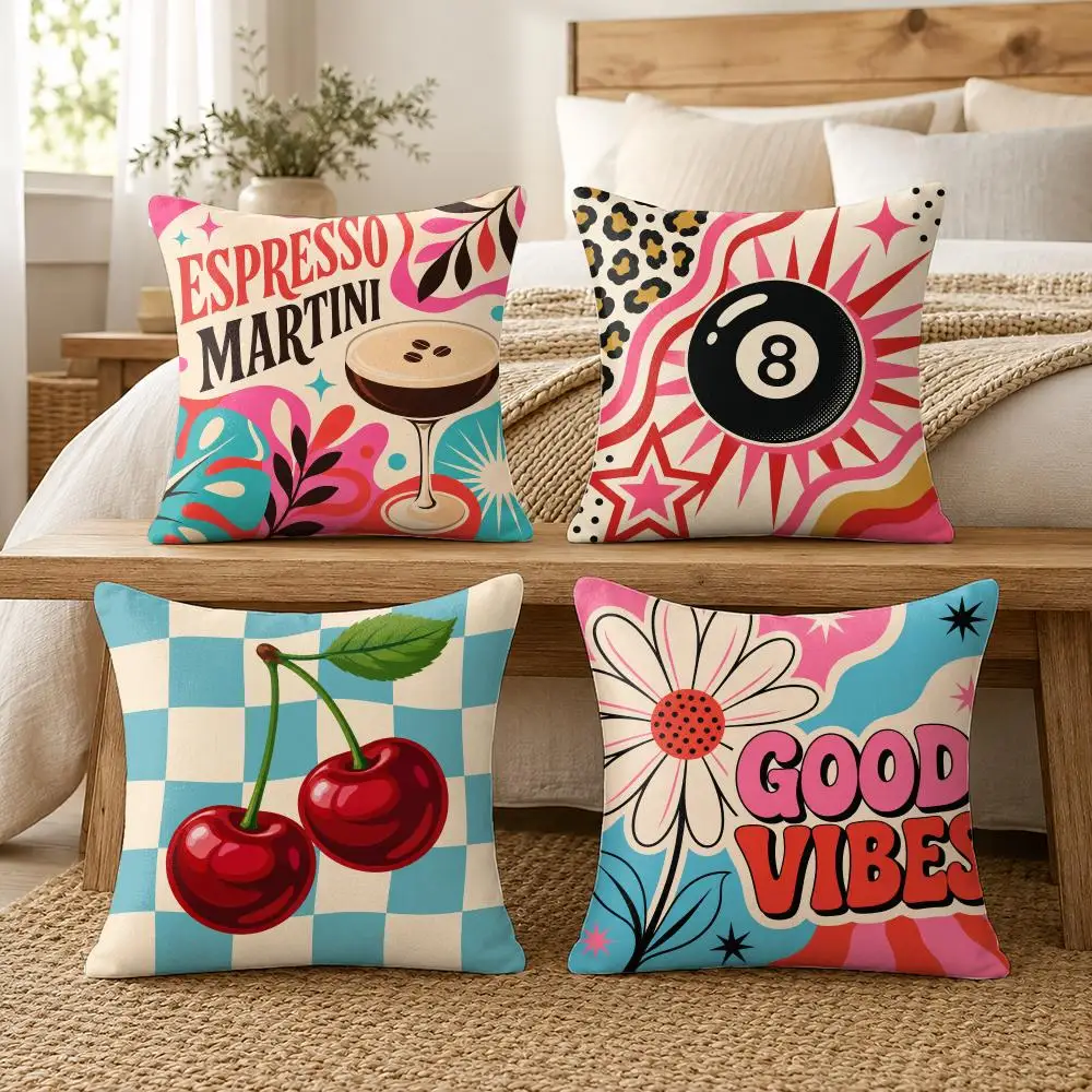 Retro Pop Art Cushion Cover Soft Short Plush Pillow Cover Smooth Cozy Texture Cushion Case Home Decor