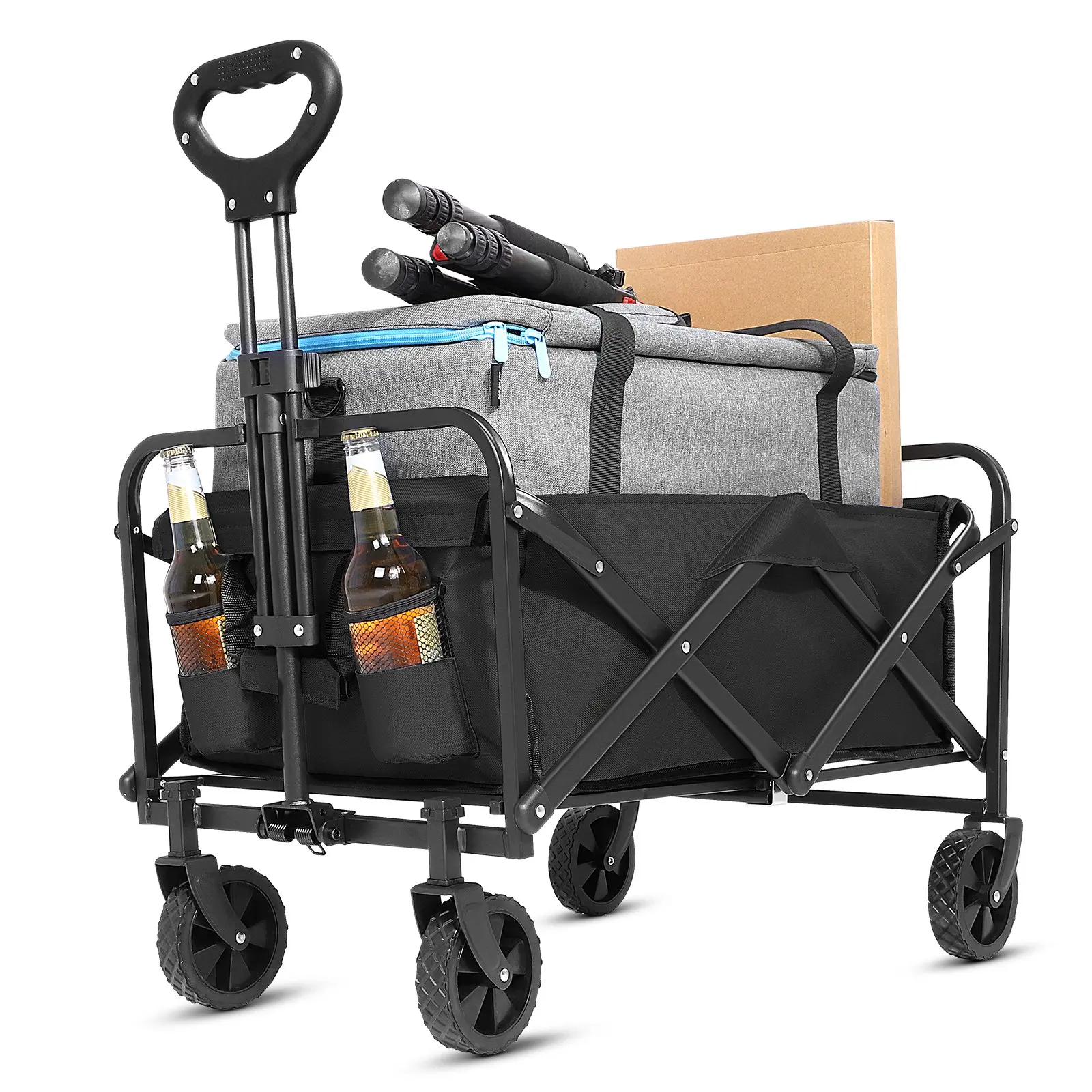 

Foldable Wagon with 5 Inch Wheels Oxford Cloth Utility Grocery Folding Beach Wagon for Sand Garden Sports Shopping Outdoor