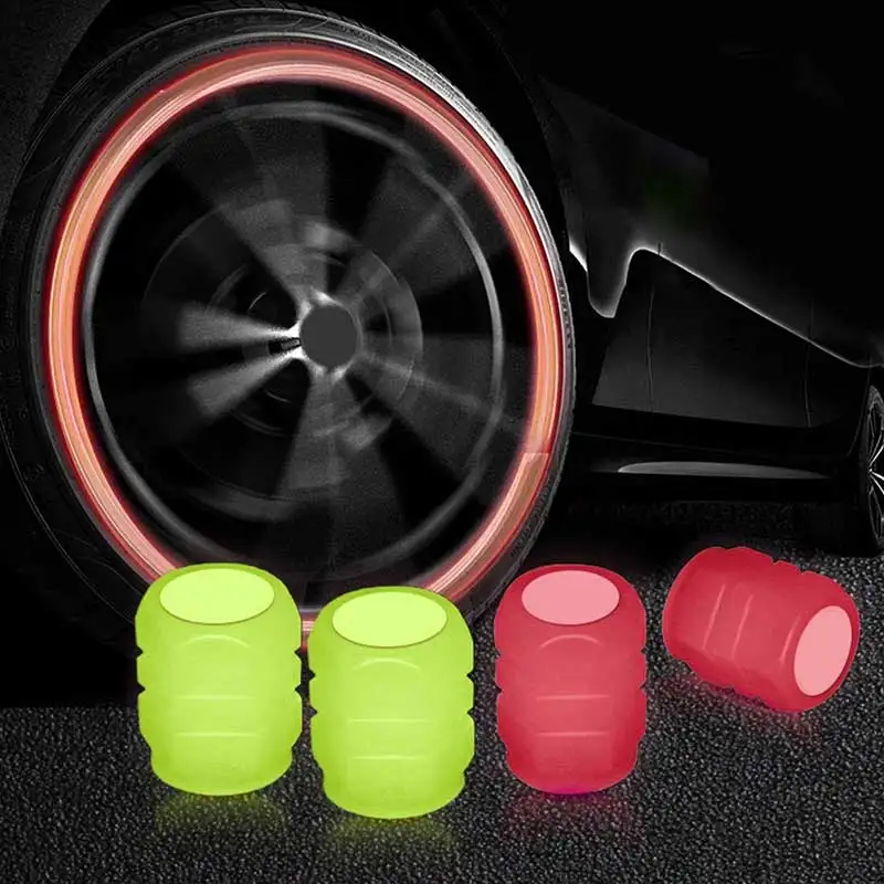 4pcs Tire Valve Caps Fluorescent Car Motorcycle Bike Wheel Hub Night Glowing Luminous Cap Cover Tire Nipple Caps Covers