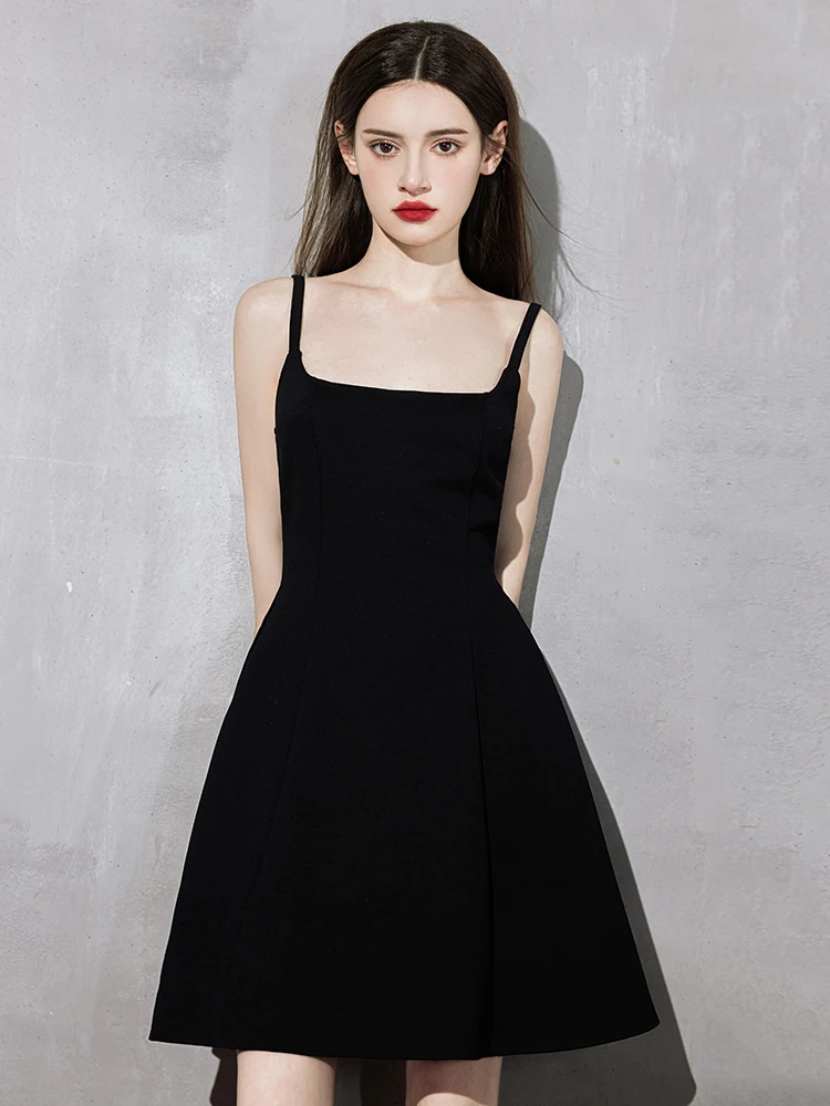 

Ele ort Strapl Par Dr Luxury Hepburn Sle Ball Gown Bla Color Polyester Fiber A-Line Skirt for Women
