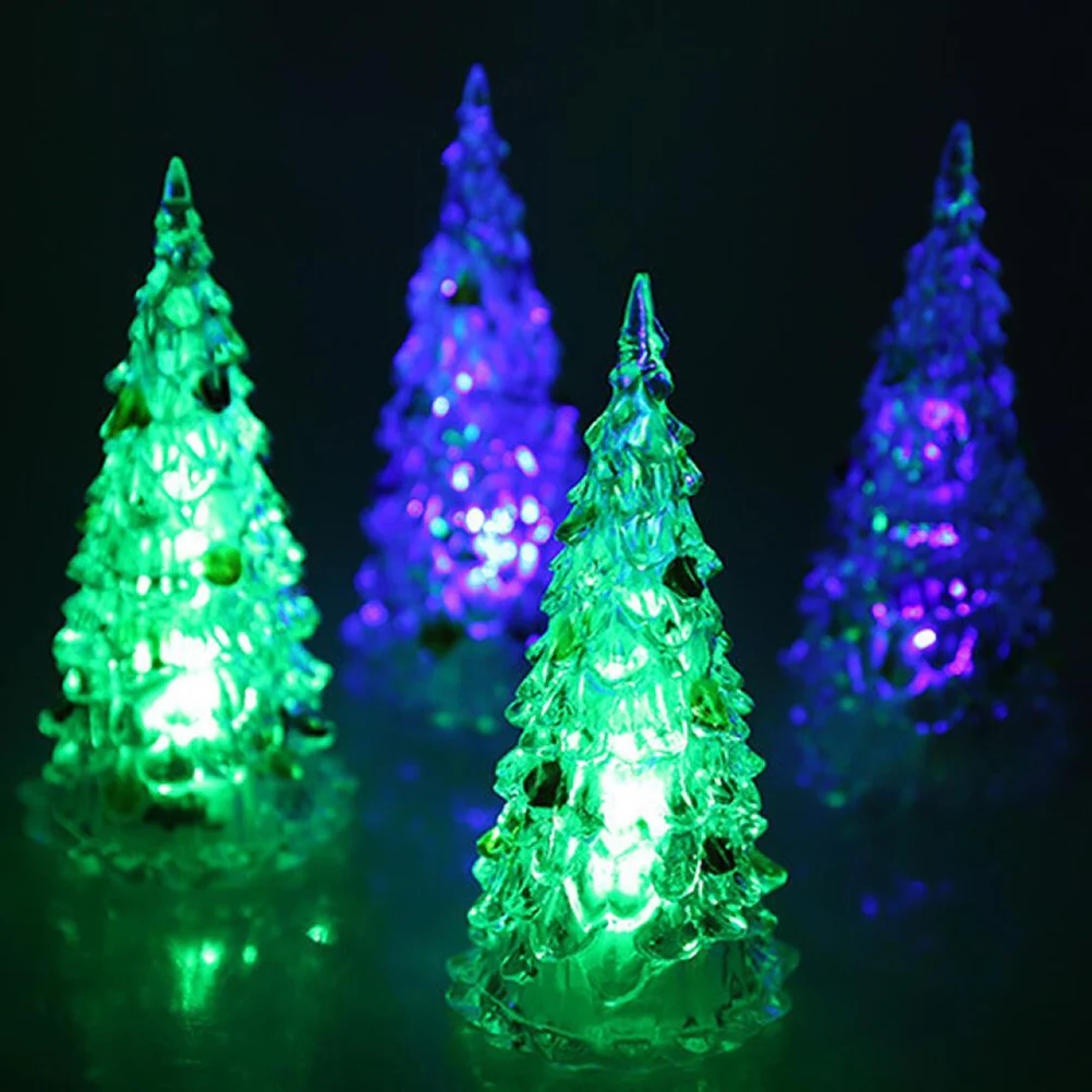 

4pcs Mini Crystal Glowing Christmas Tree Colorful Acrylic Christmas Tree LED Light Painted Christmas Trees Ornaments 12cm