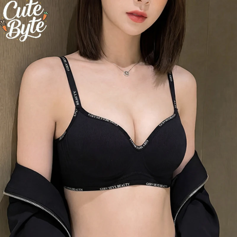 Sujetador con tirantes con letras para mujer, ropa interior cómoda sin costuras, sin aros, ropa interior de moda respetuosa con la piel, nueva