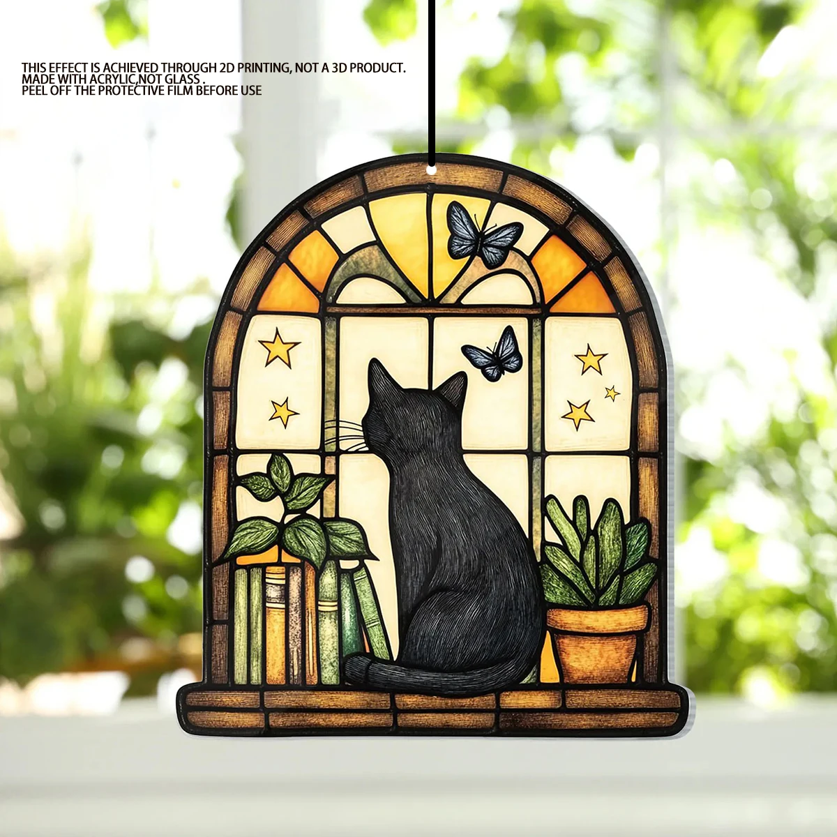 

Black Cat Acrylic Stained Glass Window Hanging Christmas Tree Ornaments for Home&Garden Boho Wall Decor